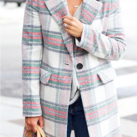 Intermix Plaid Single Button Wool Coat, Sz S - Picture 5 of 5